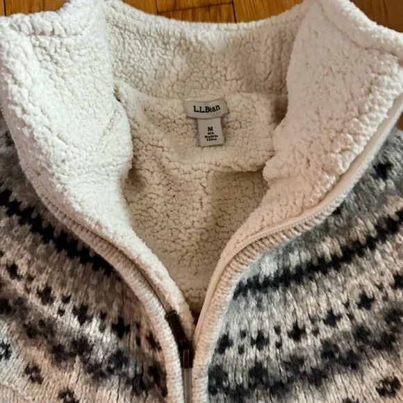 L.L.Bean Womens’ M Ragg Wool Fair Isle Sherpa-Lined Lambswool Zip-Front Sweater - Picture 3 of 8